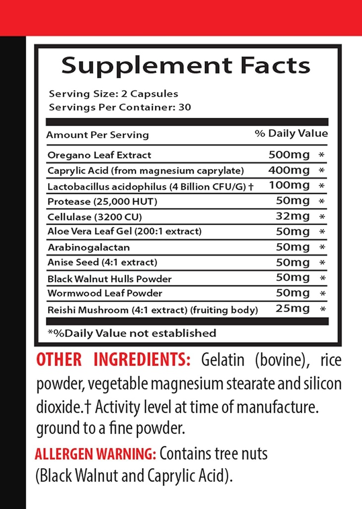 Organic Reishi Mushroom Powder - CANDIDA AWAY - Digestive Cleanse (2 bottles 120 capsules) - Anti Overgrowth Supplement - Oregano Leaf Extract - candida away extra strength - candida cleanse - candida 3
