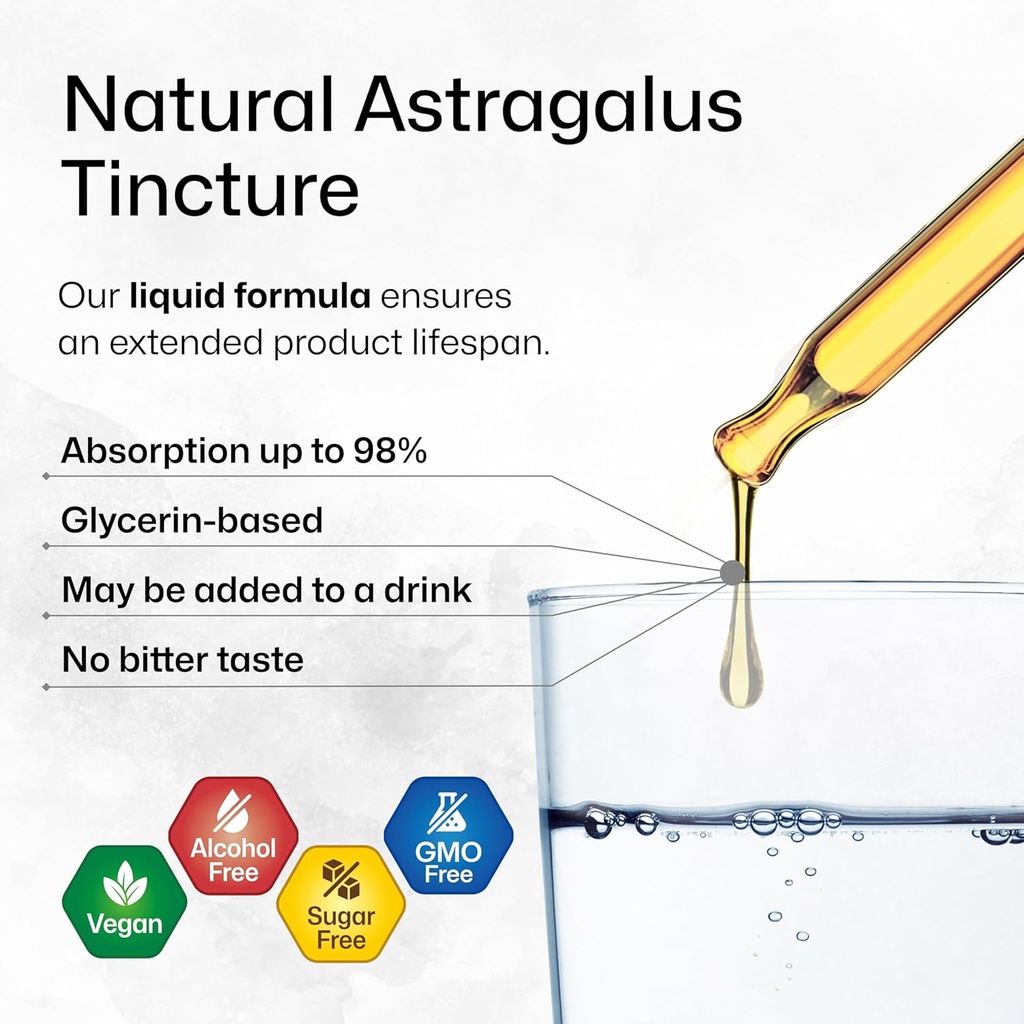 BIO KRAUTER Astragalus Tincture - Astragalus Root Liquid Extract for Immune Support - Alcohol and Sugar Free - High Absorption - Vegan Drops 2 Fl.Oz. 5