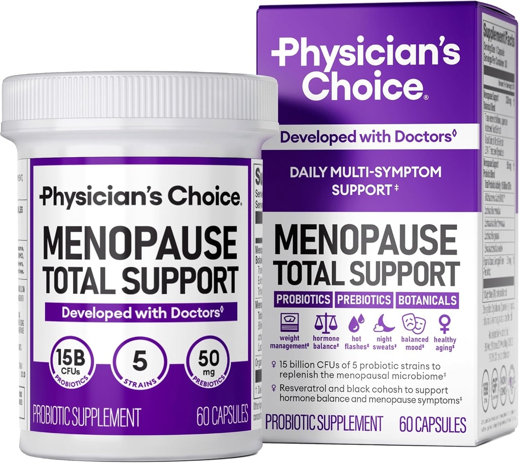 Physician's CHOICE Menopause Probiotic Supplement for Women - Supports Hormone Balance, Hot Flashes, Night Sweats, Weight Management, Bloating & Gut Health - with Black Cohosh, Resveratrol+ - 60ct 2