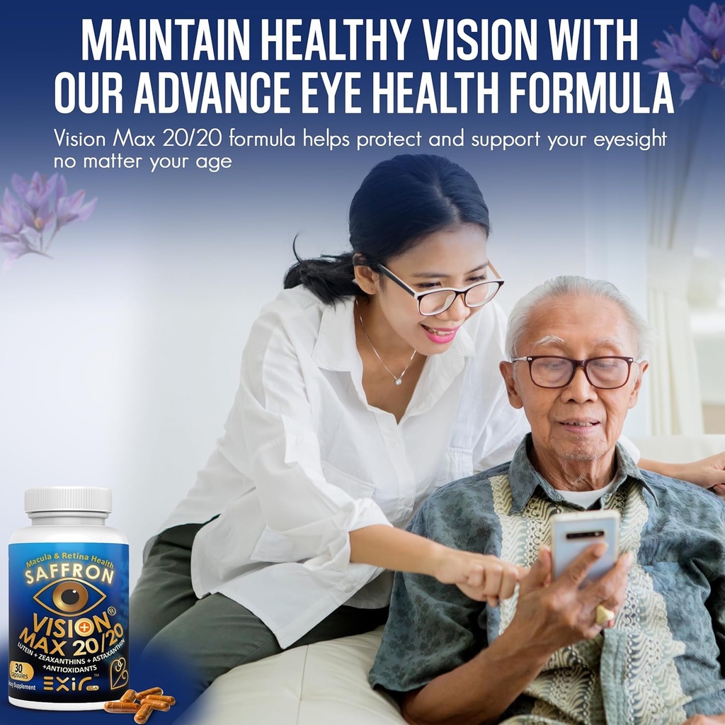 EXIR Eye Vitamins Lutein, Saffron Astaxanthin, Zeaxanthin, Grape Seed, Turmeric Supplement for Floaters, Strain, Pressure, Night Vision, VM20-30 Capsules 6