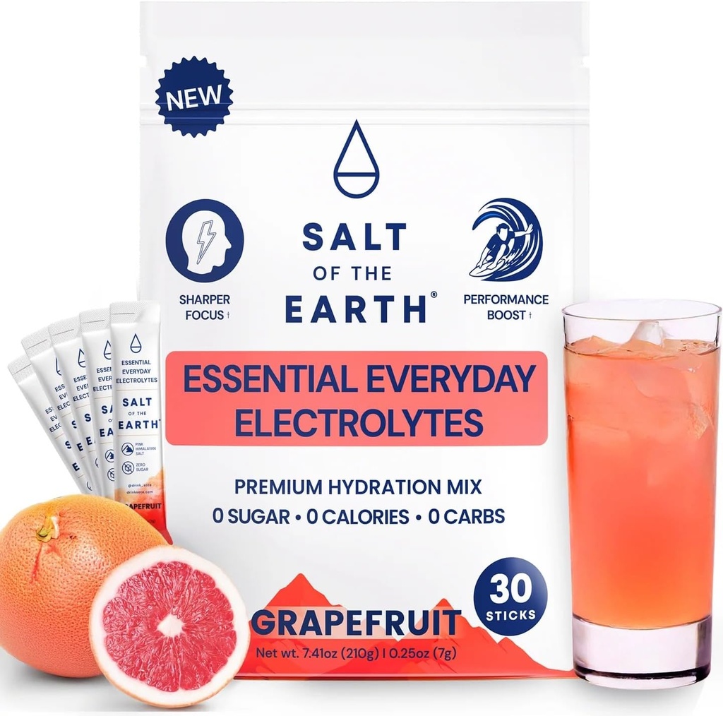 Salt of the Earth Premium Zero-Sugar Electrolyte - Made with Pink Himalayan Salt - Hydration Powder Packets | Premium Ingredients | Keto & Paleo Friendly | 30 Sticks, Grapefruit 2