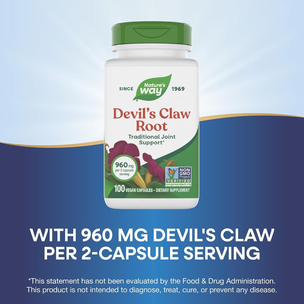 Nature’s Way Devil's Claw Root, Traditional Joint Support*, 960 mg per 2-Capsule Serving, Gluten-Free, Non-GMO Project Verified, 100 Vegan Capsules (Packaging May Vary) 5