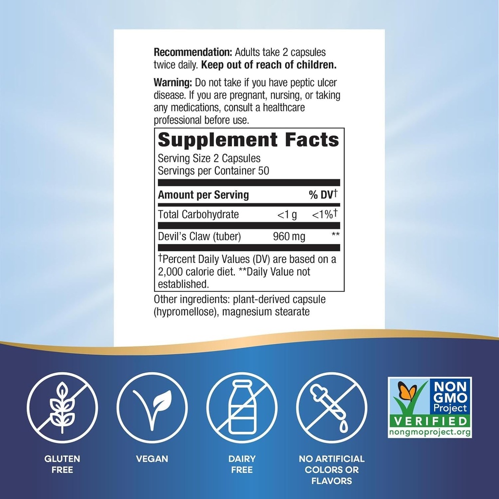 Nature’s Way Devil's Claw Root, Traditional Joint Support*, 960 mg per 2-Capsule Serving, Gluten-Free, Non-GMO Project Verified, 100 Vegan Capsules (Packaging May Vary) 6