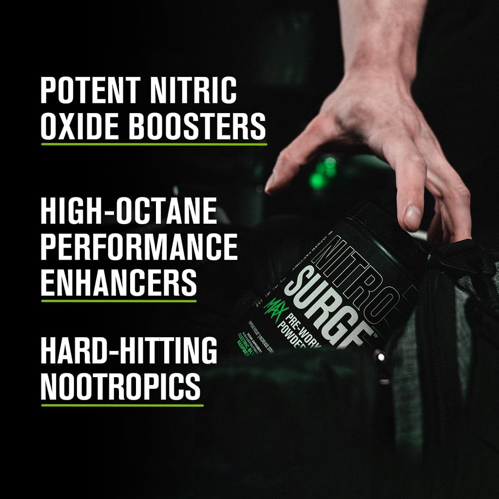 Jacked Factory Nitrosurge Max High Performance Pre Workout Powder - Pre Workout w/Nootropic Ingredients for Intense Focus, Pumps, Smooth Energy, Endurance - 40 Servings, Cherry Bomb 3