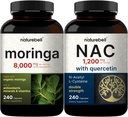 NatureBell Moringa Oleifera 8000mg Per Serving & NAC Supplement (N-Acetyl Cysteine) with Quercetin, 1,200mg Per Serving Bundle 2 Pack | Made with Organic Moringa Leaf Powder | Double Strength A 2