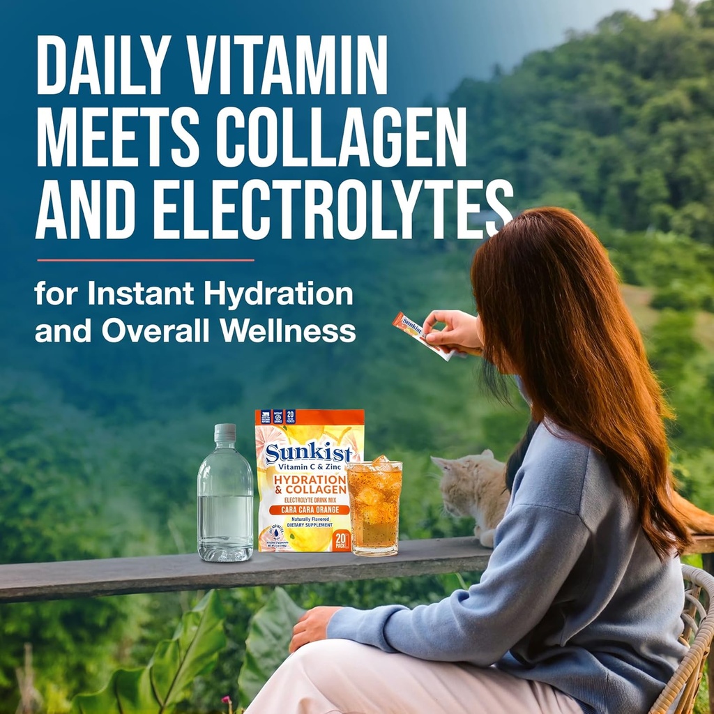 The Frozen Bean Sunkist Collagen Drink Mix - Hydration Cara-Cara Orange Electrolyte Drink for Women with Vitamin C, Zinc, Collagen Peptides, Naturally Flavored - 20 Packs 3