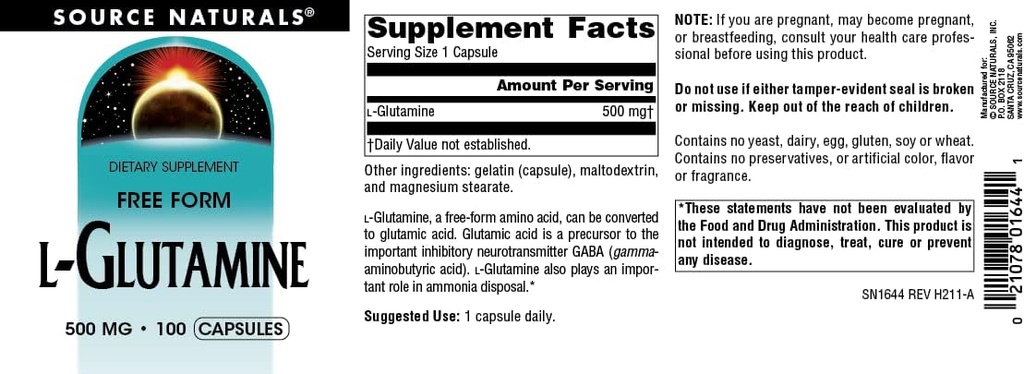 Source Naturals L-Glutamine - Free Form Amino Acid That Supports Metabolic Energy - 100 Capsules 5