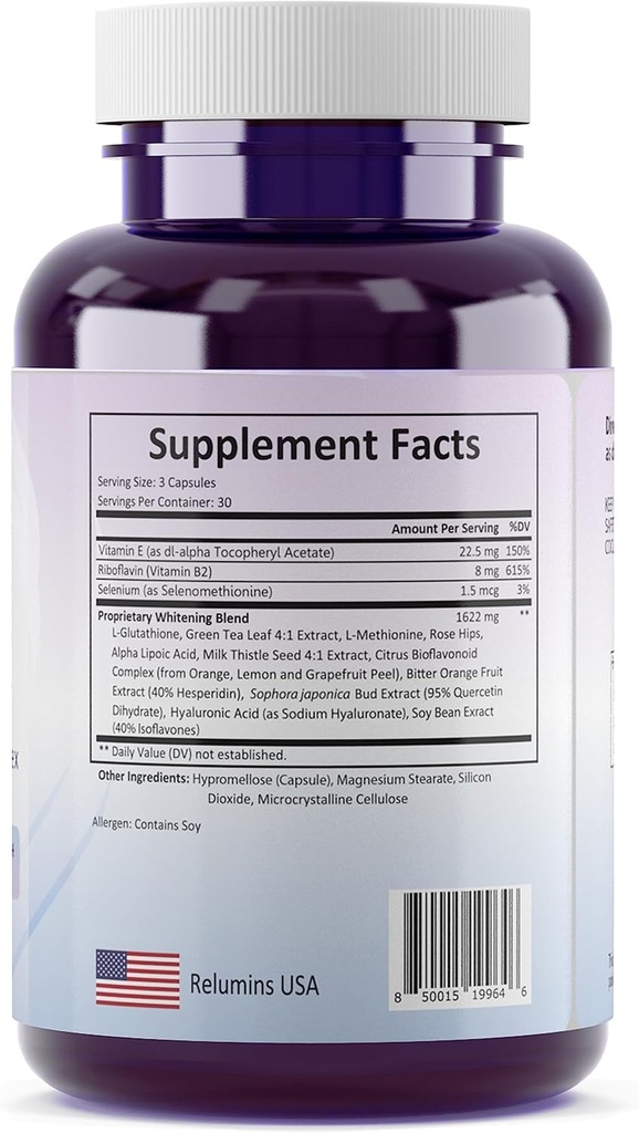 Pack of 2 Relumins Advance White 1650mg Glutathione Complex - 15x Dermatologic Formula with Advanced Skin Nutrients- 2 Bottles, 90 Capsules Each, 180 Total Capsules 6