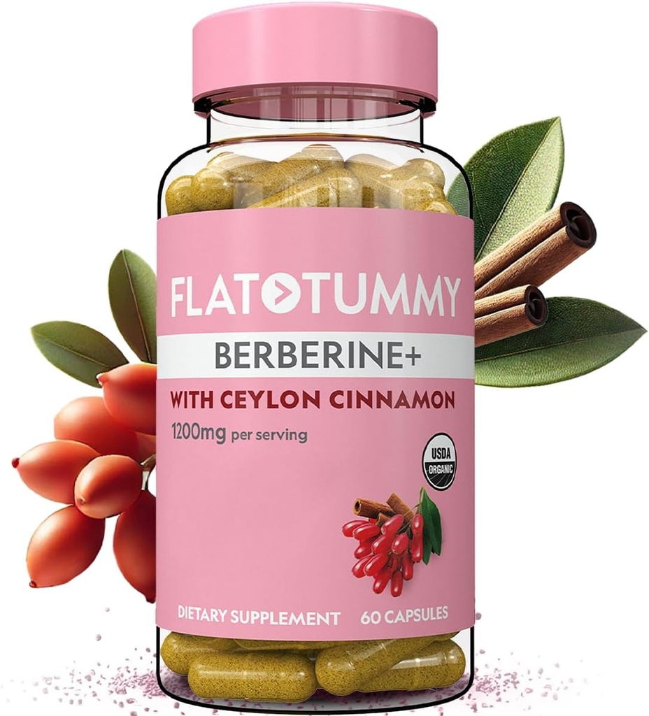 Flat Tummy Berberine Plus Supplement, 1200mg Berberine Per Serving, Post GLP-1 Berberine Supplement, Organic Berberine with Ceylon Cinnamon, 4:1 Potency – 60 Capsules 2