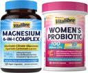 Magnesium Complex Supplement 6 in 1+ Women's Probiotics 100 Billion CFU + Iron Supplement, 65mg Carbonyl Iron with 250mg Vitamin C 3