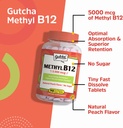 Gutcha Vitamin B12 5000 mcg, Bioactive Methylcobalamin, for Nerve, Heart, Brain Health & Energy Production, Non GMO, No Sugar, No Gluten, Natural Peach Flavor, 90 Vegan & Fast Dissolve Tablets 5