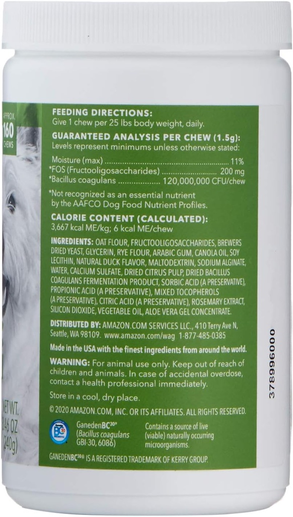 Brand - Wag Probiotic Supplement Chews for Dogs, Supports Digestive Health and Gut Flora, Natural Duck Flavor, 160 Count, Pack of 1 4