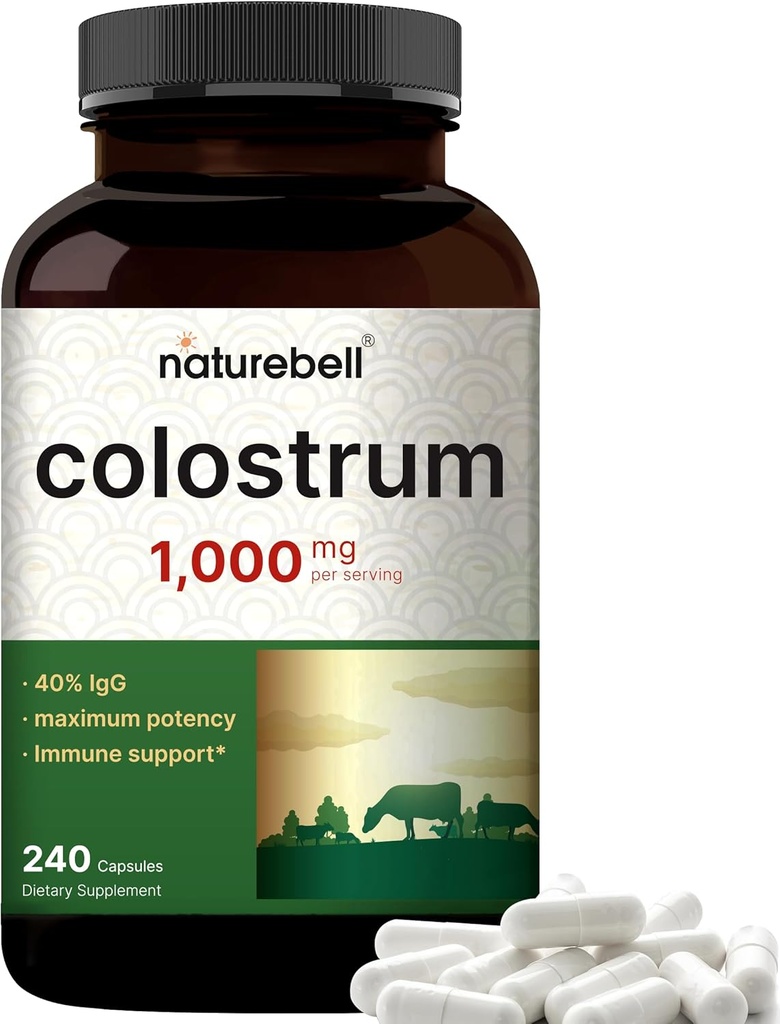 NatureBell Magnesium Glycinate Capsules 500mg & Colostrum Capsules 1,000mg Per Serving Bundle Pack | Chelated & Purified Mineral | Mother’s First Milk from Grass Fed Bovine 6