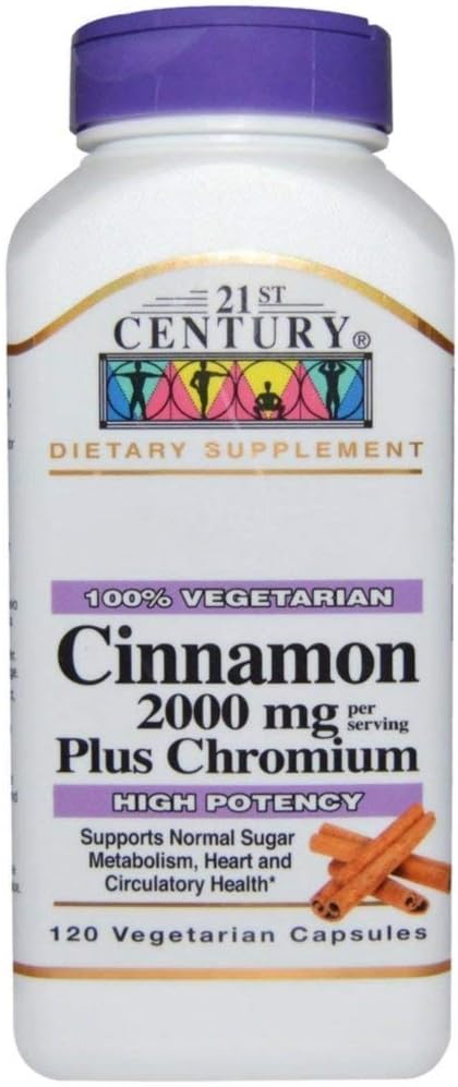 21st Century Cinnamon 2000 mg Per Serving Plus Chromium Vegetarian Capsules 120 ea(Pack of 4) 2
