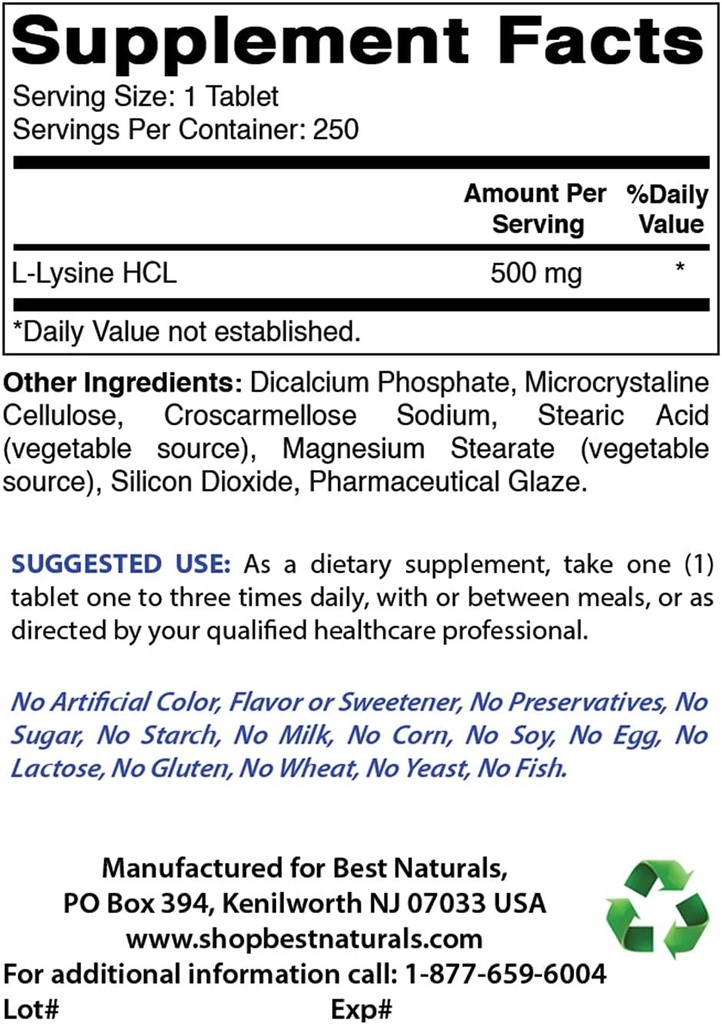 Best Naturals L-Lysine 500 mg & L-proline 500 mg 2