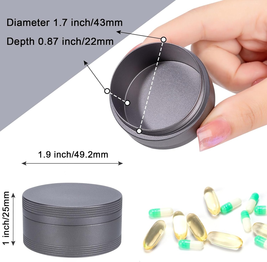 Daily Metal Pill Box Pill Case - Single Waterproof Travel Pill Container Round Aluminum Alloy Storage Medicine Organizer Multitool EDC Every Day for Vitamin, Fish Oil Gray Medium Size 3