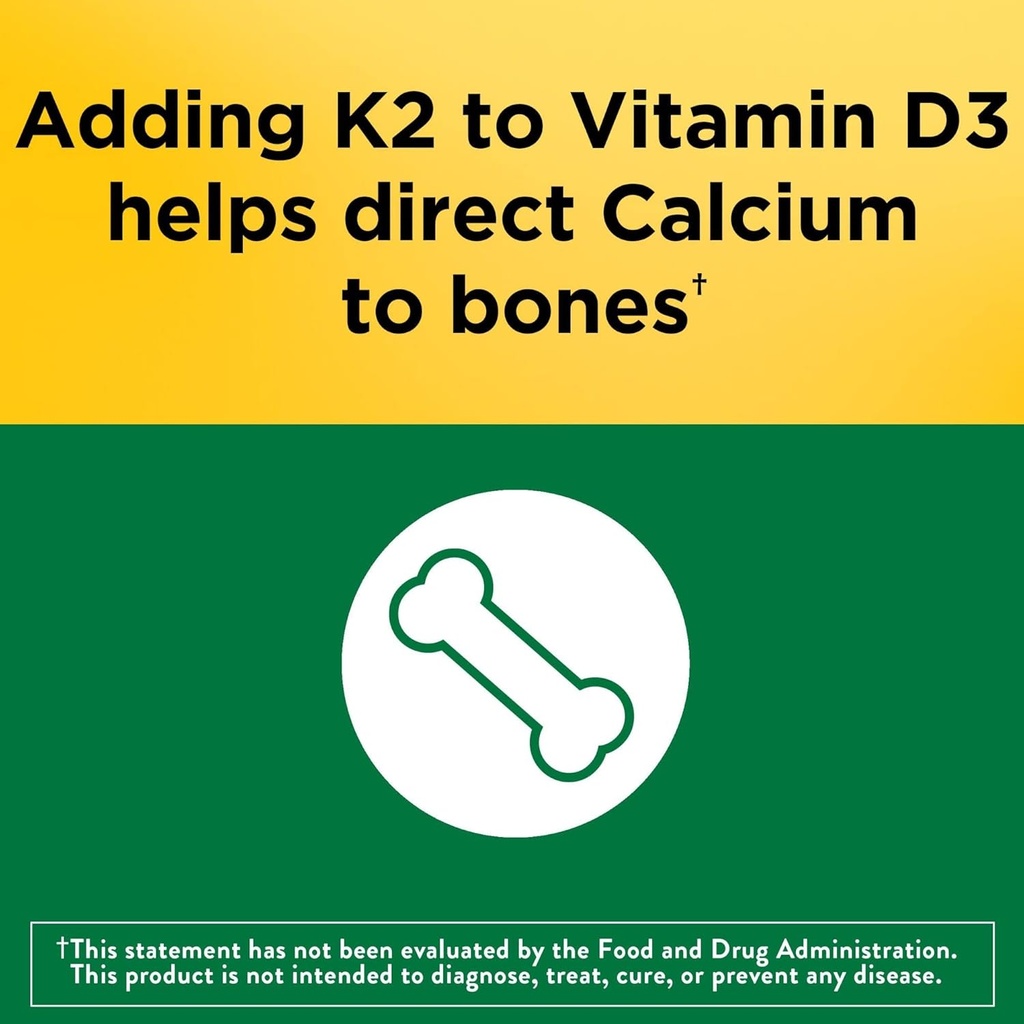 Nature Made Vitamin D3 K2 Supplement, 5000 IU (125 mcg) Vitamin D for Bone, Teeth, Muscle and Immune Support, 30 D3 and K2 Softgels, 30 Day Supply 3
