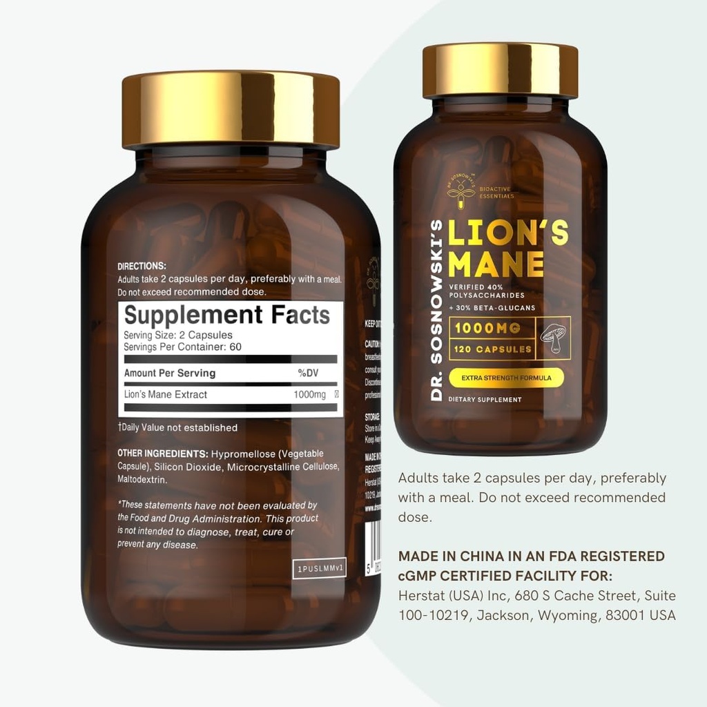 Dr Sosnowski's BioActive Lion's Mane Mushroom Capsules | Potent 1000mg High Strength Lion's Mane Extract (120 Capsules) 6