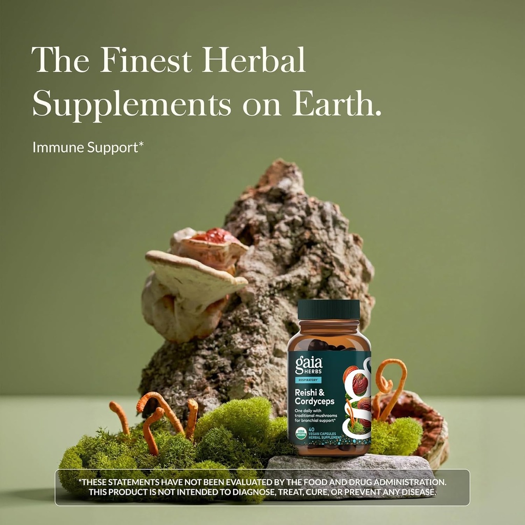 Gaia Herbs Respiratory Mushroom Blend - Immune Support Herbal Supplement to Help Maintain Overall Lung and Respiratory Health - WIth Reishi and Cordyceps* Mushrooms - 40 Vegan Capsules (40-Day Supply) 3