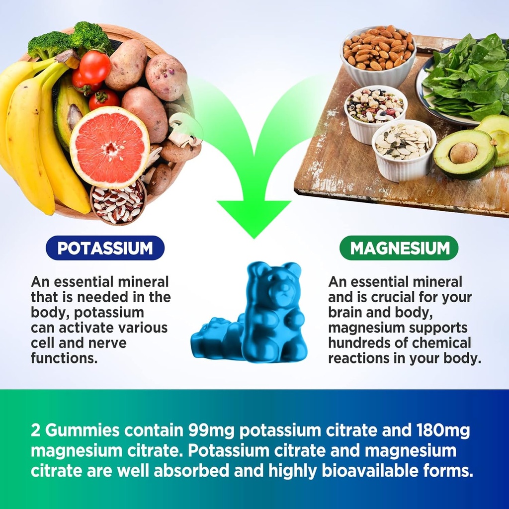 Potassium Magnesium Gummies, High Absorption Potassium Citrate 99mg Magnesium Citrate 180mg, Chewable Gummy Supplements for Leg Cramps & Muscle, 120 Count 3