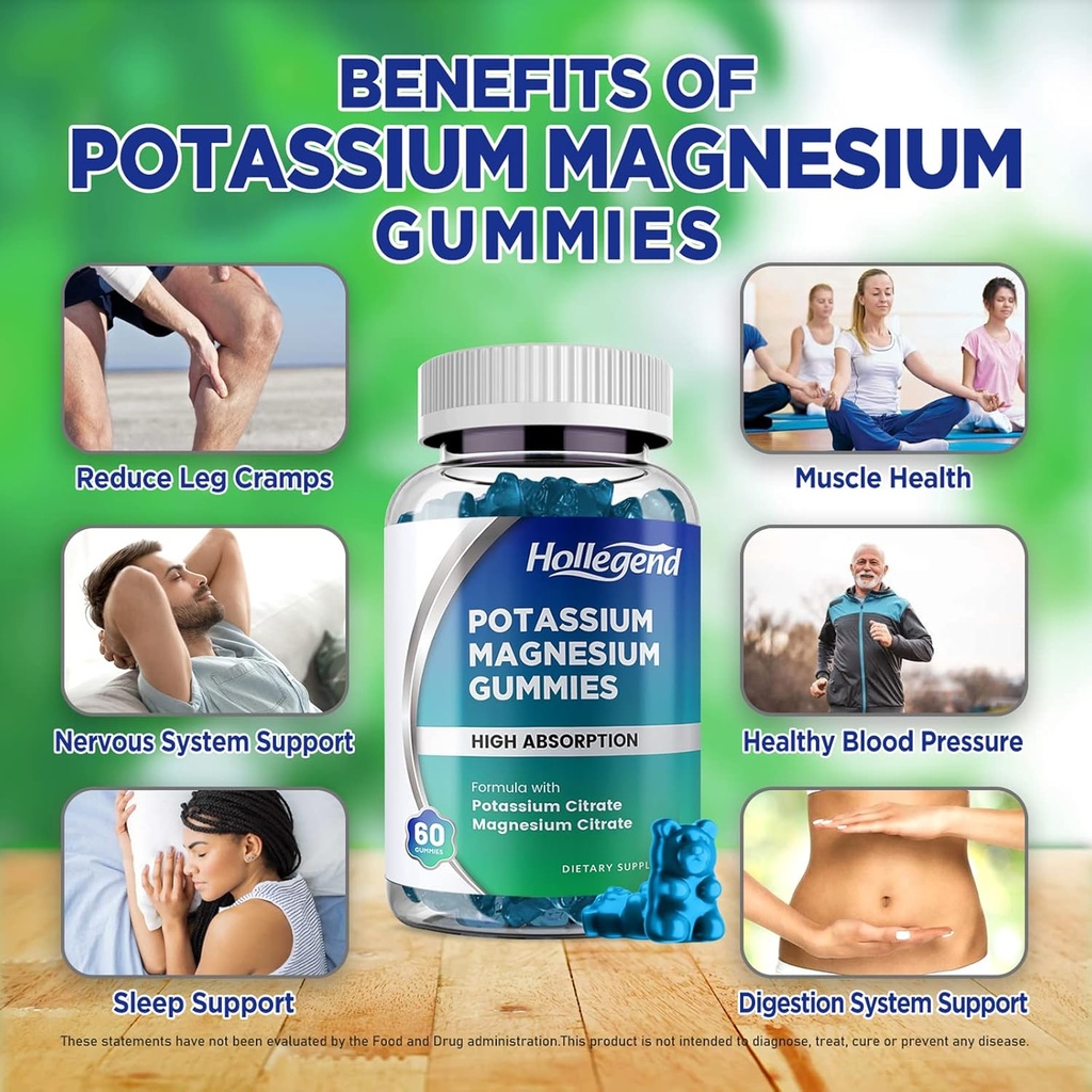 Potassium Magnesium Gummies, High Absorption Potassium Citrate 99mg Magnesium Citrate 180mg, Chewable Gummy Supplements for Leg Cramps & Muscle, 120 Count 4