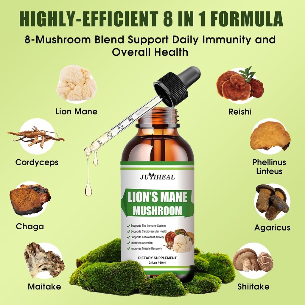 Lions Mane Liquid - Brain Support, Energy, Memory & Focus - Sugar & Alcohol-Free Lions Mane Supplement - 2 Fl OZ, 2 Month Supply 4