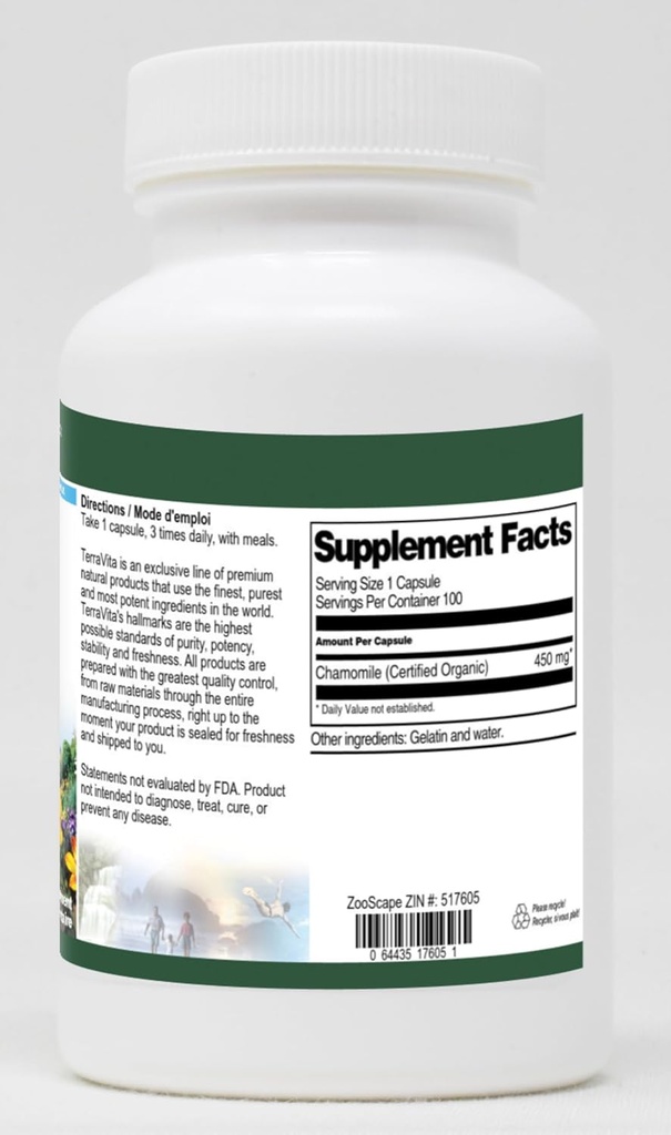 Chamomile (Certified Organic) - 450 mg (100 Capsules, ZIN: 517605) 3