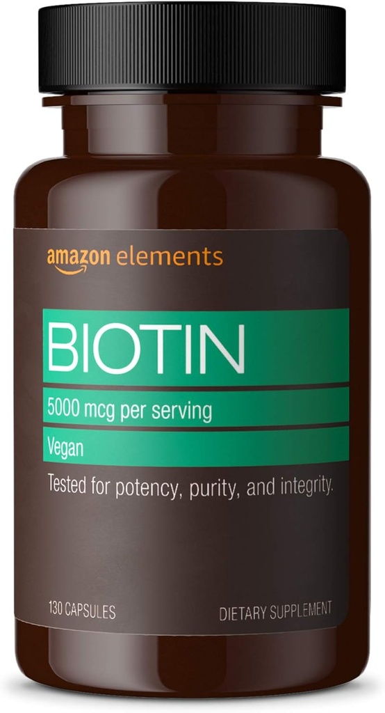 Elements Iron 18mg Capsules, Supports Red Blood Cell Production, Vegan (195 Count, 6 Month Supply) and   Elements Vegan Biotin 5000 mcg - Hair, Skin, Nails (130 Capsules, 4 Month Supply) 6