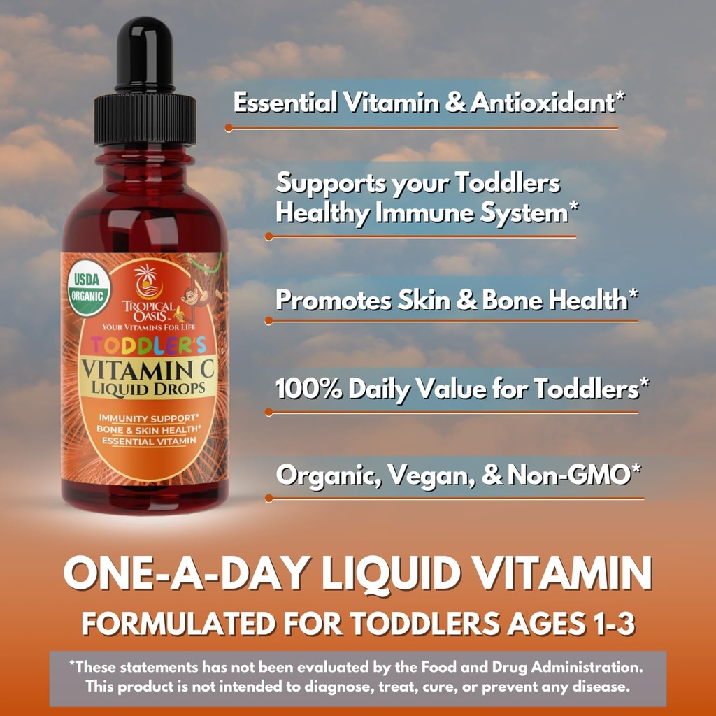 USDA Organic Toddler Vitamin C Drops | Organic Vitamin C Liquid Drops for Toddlers & Babies Ages 1-3 Years | Supports Healthy Immune System | Vegan | Non-GMO | Gluten Free | 60 Servings 6