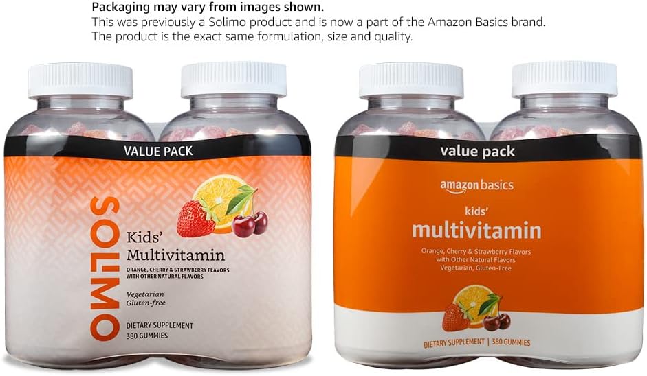 Basics Kids' Multivitamin Gummies, Cherry, Strawberry & Orange, 380 Count (2 Packs of 190) (2 per Serving) (Previously Solimo) 4