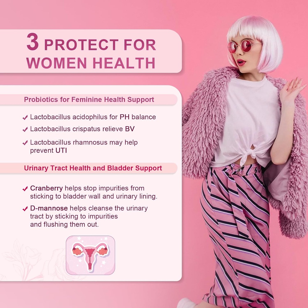 Probiotics for Women, 50 Billion CFU, 15 Unique Strains for Women Cranberry Extract & D-mannose, Promote Intestinal Health PH Balance Vaginal Probiotics for Digestive Health - 30 Capsule 4