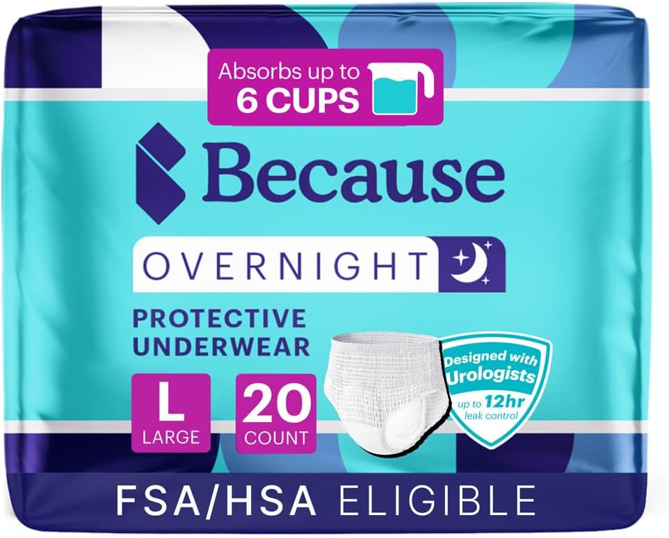 Because Overnight Absorbency Pull Ups - Adult Disposable Incontinence Underwear, Extra Absorbent Nighttime Briefs for Men and Women, White, Large, 20 Count 2