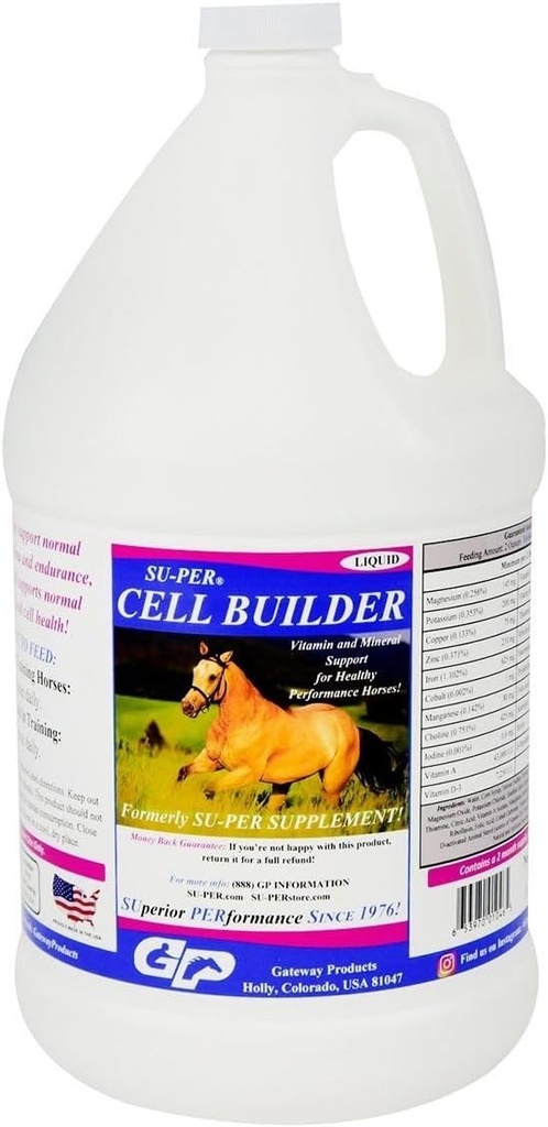 SU-PER Cell Builder Horse Supplement - High Iron Vitamin Mineral Equine Blood Builder Liquid for Performance Horses - 1/2 Gallon + Pump 2