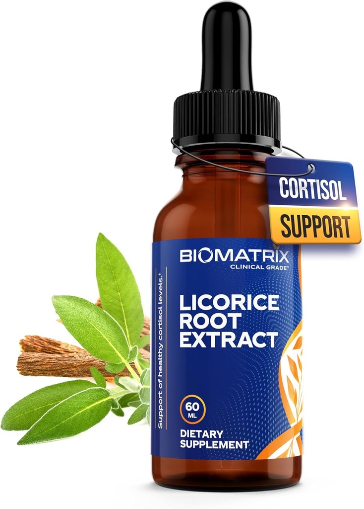 BioMatrix Extrait de racine de réglisse (1200 gouttes 2 fl. oz) Ingrédient plus actif que les marques concurrentes (0,87 mg de Glycyrrhizine par goutte), moins de doses nécessaires, concentré, augmenter le cortisol, énergie