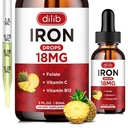 Supplément en fer liquide pour les femmes et les hommes Suppléments en fer pour l'anémie avec folate, vitamine C, B12 pour le soutien des cellules du sang rouge-Pineapple Flavor, 2 Fl Oz