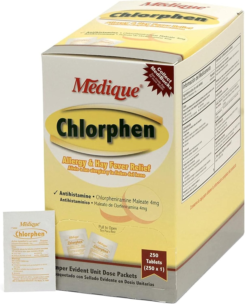 Medique Chlorphen Allergy Relief 4 mg Chlorpheniramine Maleate Tablet, 1 per Box