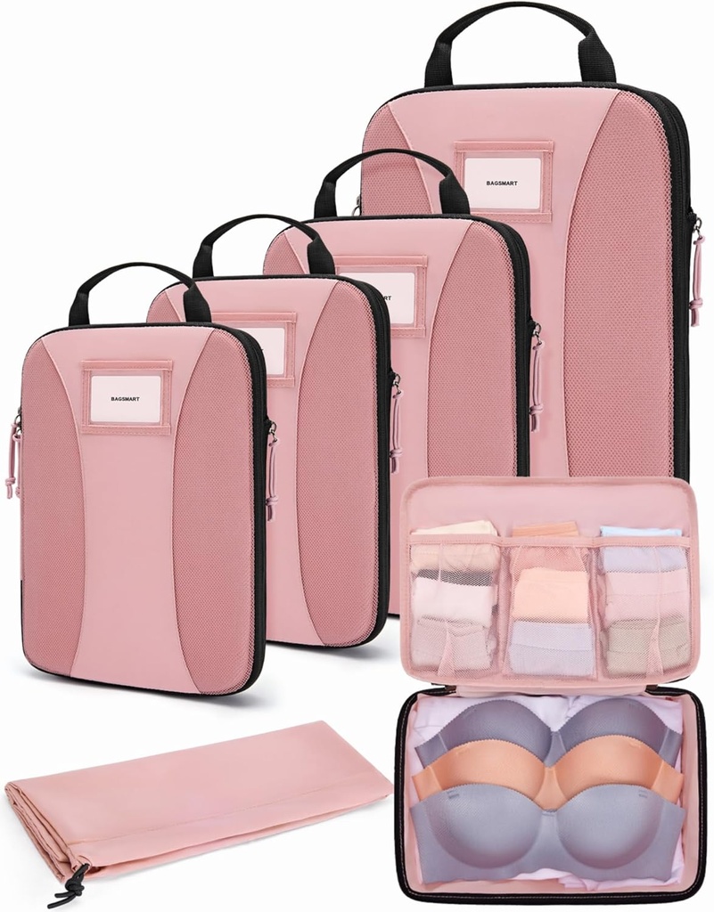 BAGSMART Cubes d'emballage de compression, 6 PCS Cubes d'emballage pour valises, Sacs de voyage Organisateur pour bagages, Cube d'emballage léger pour les essentiels de voyage