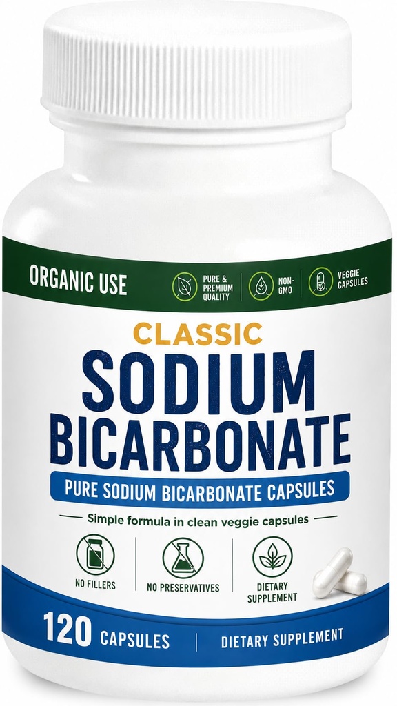 Bicarbonate de sodium classique 650mg Usage biologique naturel Pilules en poudre de bicarbonate de sodium Comprimés de bicarbonate de sodium (capsules) Alcalinité de 120caps