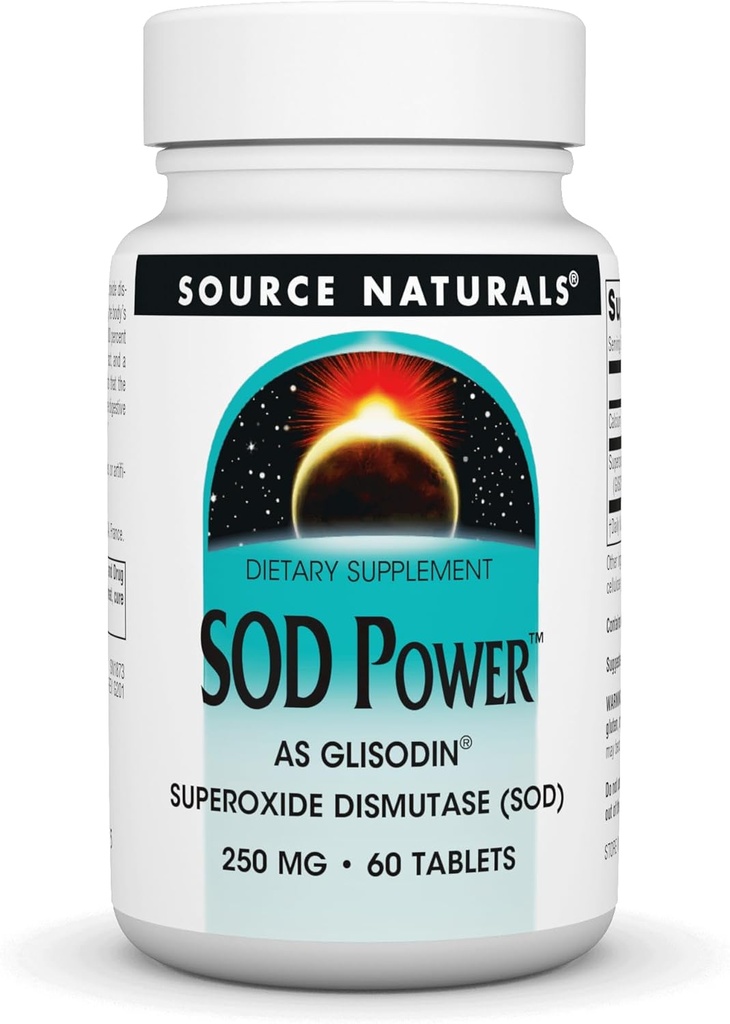 Source Naturals SOD Puissance comme Glisodine Superoxyde Dismutase Supplément nutricosmétique 250mg - 60 comprimés