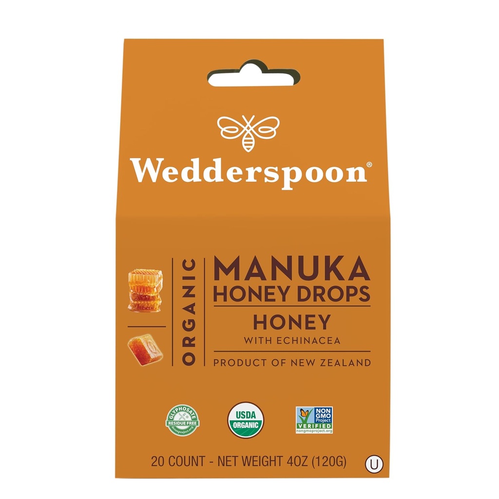 Wedderspoon Bio Manuka Miel Drops, Honey & Echinacea, 20 Compte (paquet de 1)