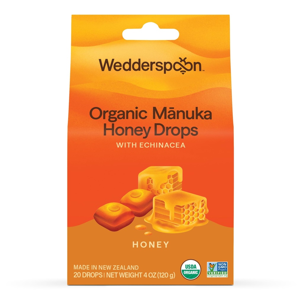 Wedderspoon Bio Manuka Miel Drops, Honey & Echinacea, 20 Compte (paquet de 1)