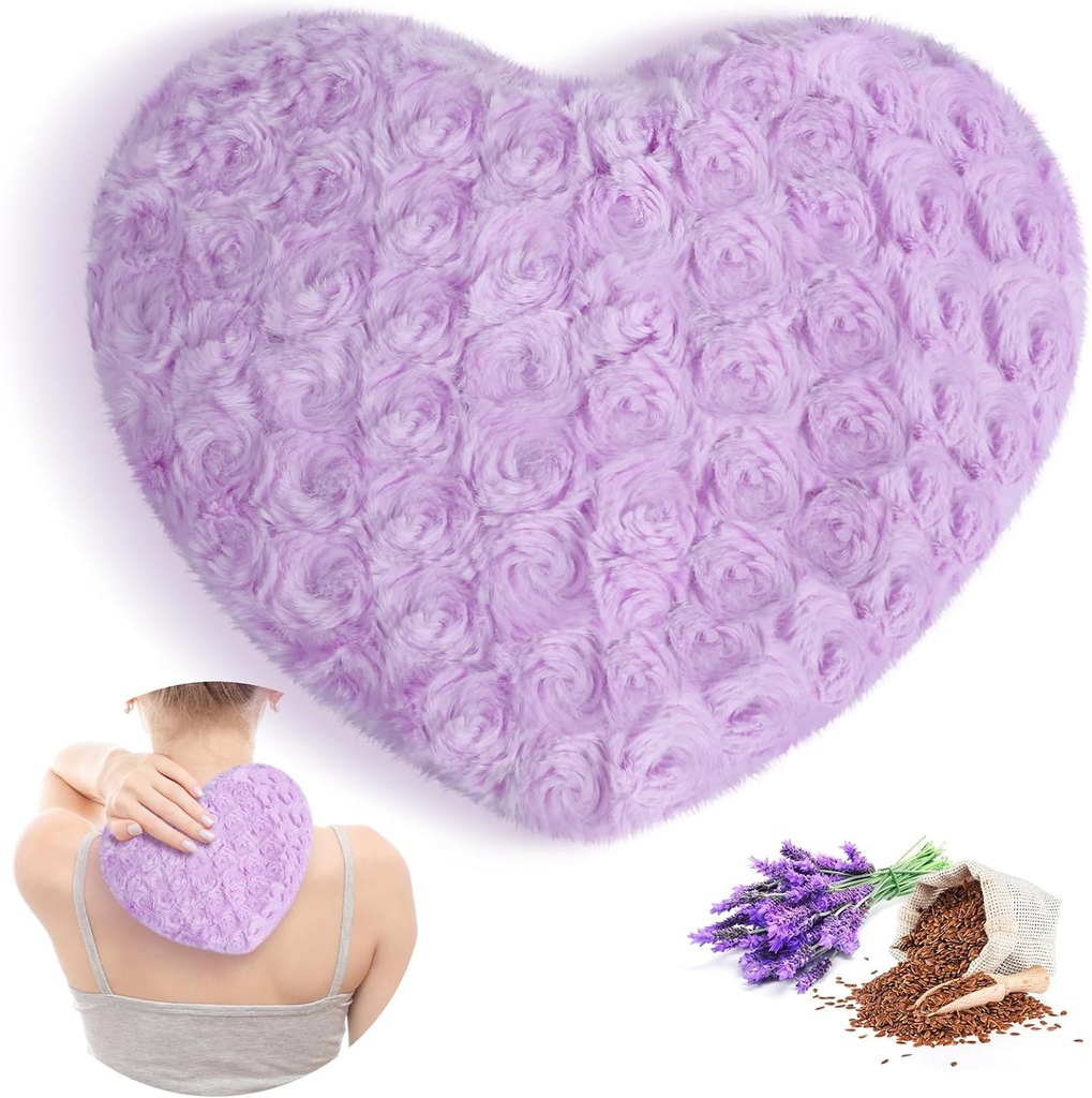 Atsuwell Plaque de chauffage micro-wavable, Comprimé chaud Paquet de chauffage humide, Oreiller de lavande parfumé et Flaxseed Fluffy Plaque de chauffage micro-ondes pour articulations, cou, dos, Muscle, violet