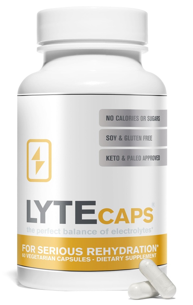 Capsules électrolytiques LyteLine - 60 Capsules végétariennes pour la réhydratation grave, les crampes, la déshydratation - Magnésium, Potassium, Sodium, Zinc - Sans gluten, Laiterie, Noix