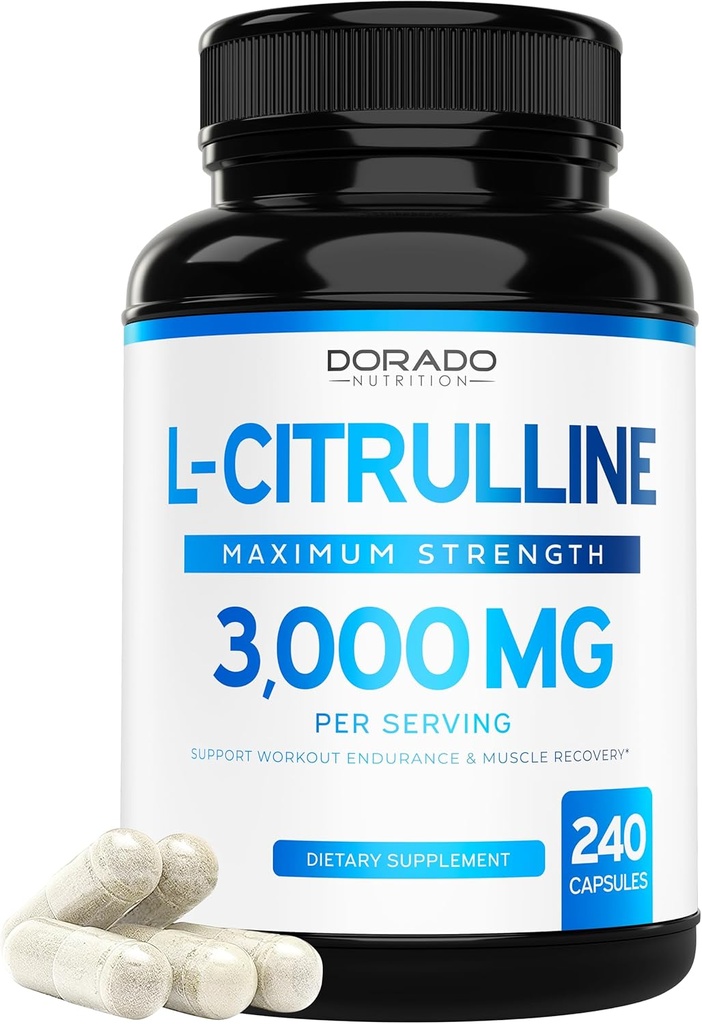 L Citrulline 3000mg Supplément (240 Capsules) Support L Arginine et pilules à oxyde nitrique - L-Citrulline pour les hommes et les femmes - Récupération musculaire et supplément de pompe - 3ème partie testé, végétalien, non-OGM - USA Made