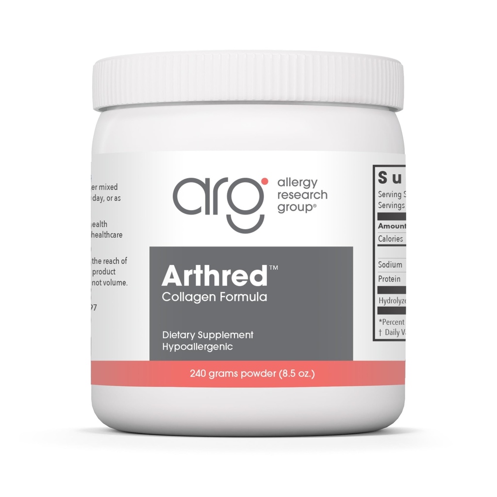 Groupe de recherche sur l'allergie Supplément pour arthred - Collagène en poudre pour hommes et femmes, 10,5 g Collagène en peptides, Bovin, Poudre pour arthré, Formule pour collagène, Collagène hydrolysé - 8,5 Oz