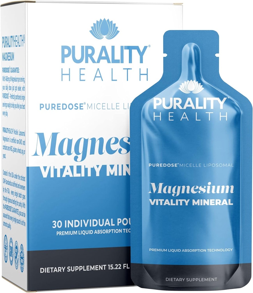 Pureté Santé Magnésium, Micelle Liposomal, Absorption accrue, Magnésium Bisglycinate, Vegan, Facile à prendre Pouches, 30 jours d'approvisionnement