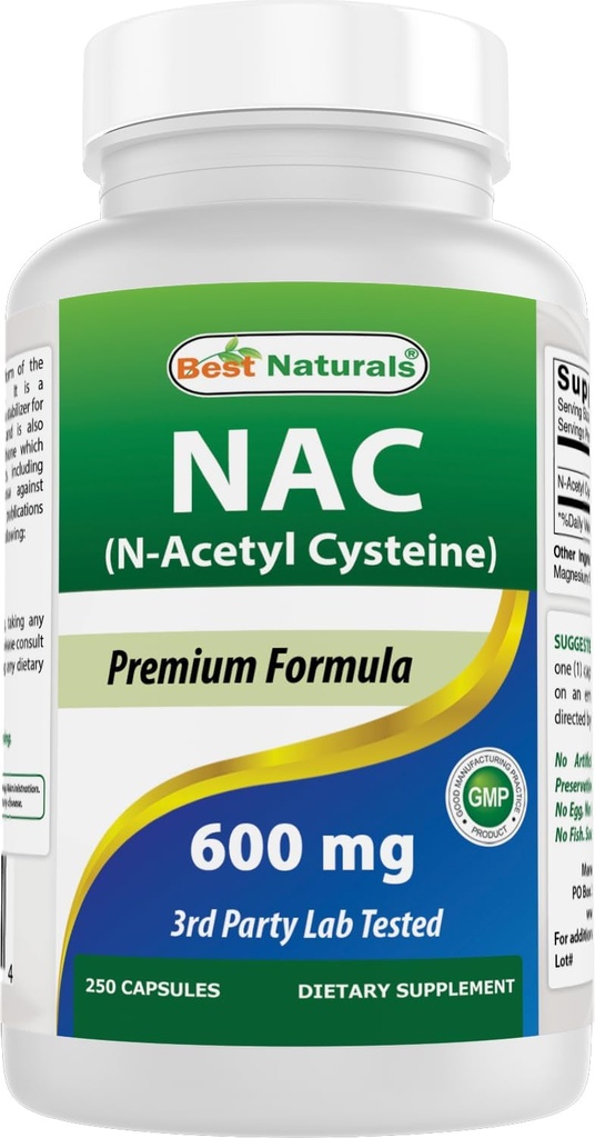Best Naturals NAC - N acétyl Cystéine 600 mg 250 Capsules - n acétyl cystéine - puissant antioxydant