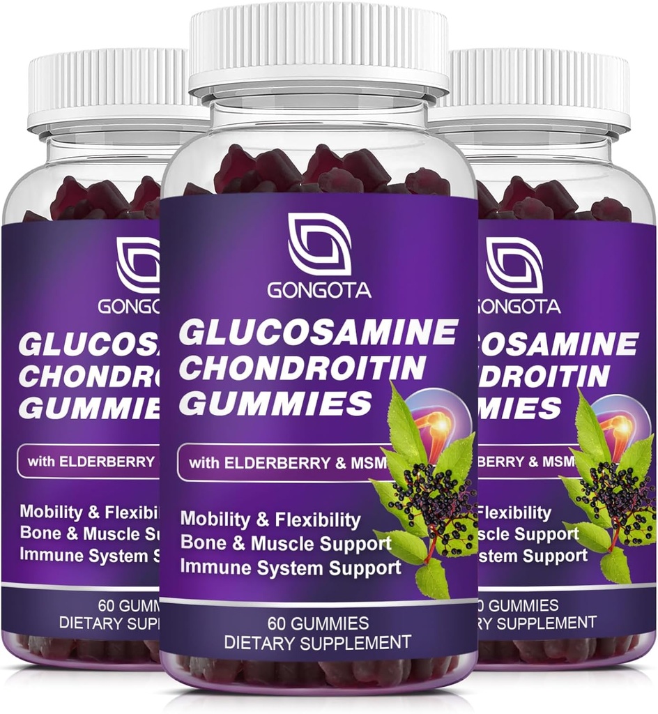 Glucosamine Chondroitin Gummies - 2- Pack, Extra Strength 1500mg Glucosamine with MSM & Elderberry, Flexibility Support, Best Cartilage & Immune Support Supplement for Men and Wome - 180 Gummies