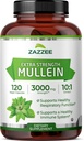 Zazzee Extra Strength Mullein 10:1 Extrait, 3000 mg Strength, 120 Capsules Vegan, 4 mois d'approvisionnement, Extrait 10X normalisé, 100% poudre de feuille pure, tout naturel et non OGM, fabriqués aux États-Unis