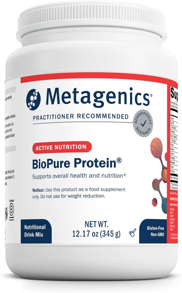 Métagène BioPure Protéines - Poudre de protéines de lactosérum avec immunoglobulines - 16 g Protéines - avec sérine, L-Histidine et magnésium - Non-OGM et sans gluten - 12,17 oz